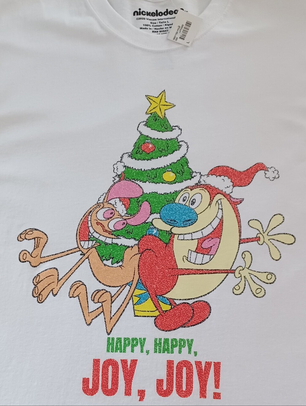 NWT NICKELODEON REN & STIMPY HOLIDAY GRAPHIC TEE HAPPY, HAPPY, JOY, JOY! MEN'S L